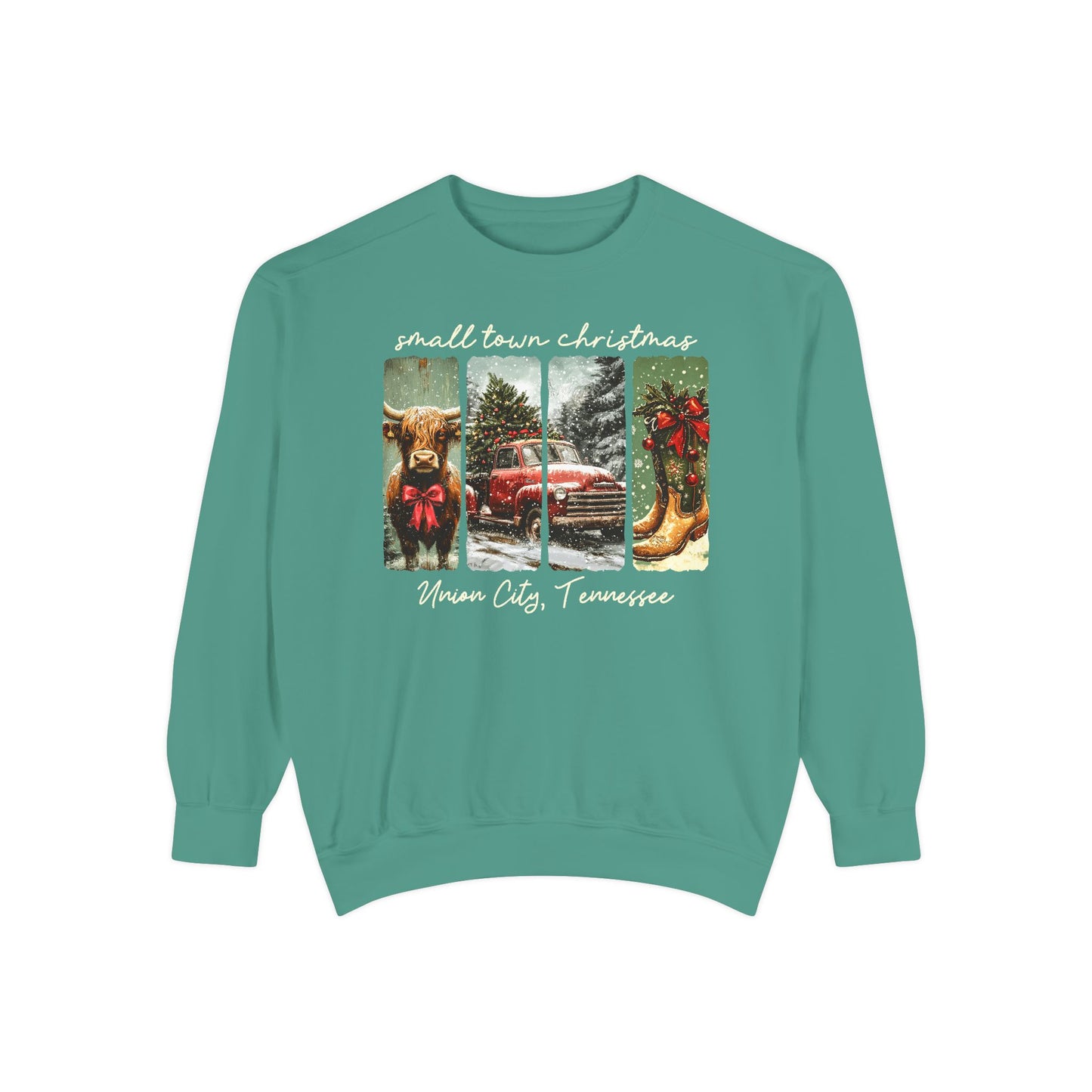 Vintage Small Town Christmas Comfort Colors Sweatshirt – Personalized City & State Holiday Rustic Country Design