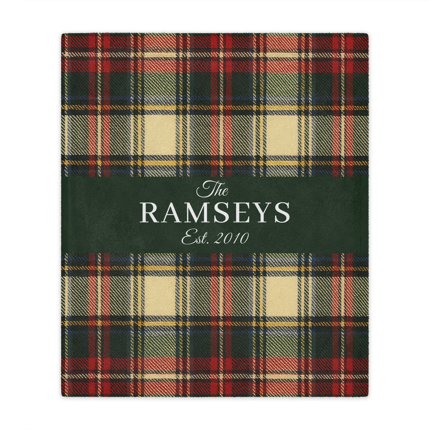 Personalized Cream & Red Tartan Christmas Blanket – Ralph Lauren Inspired Plaid Family Throw | Custom Sherpa or Fleece Blanket (50x60 or 60x80)