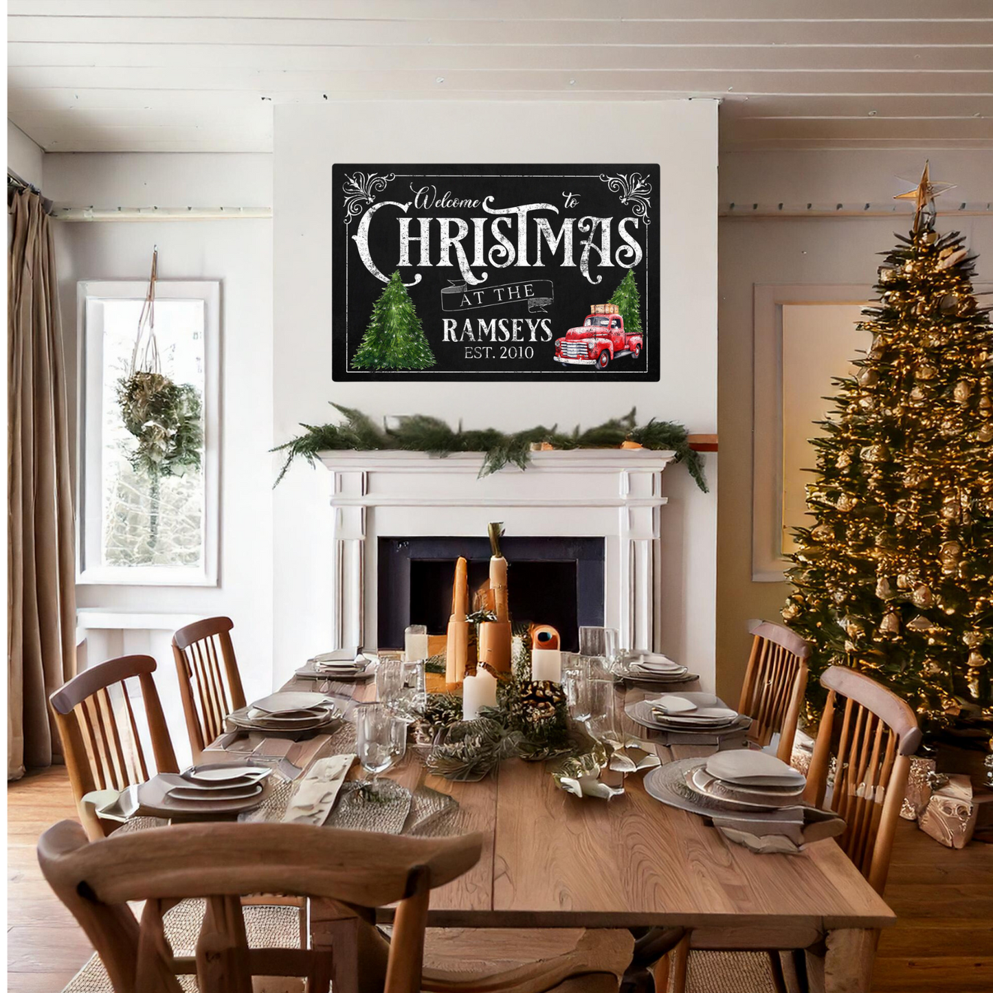 Personalized Farmhouse Christmas Metal Sign – Custom Holiday Decor