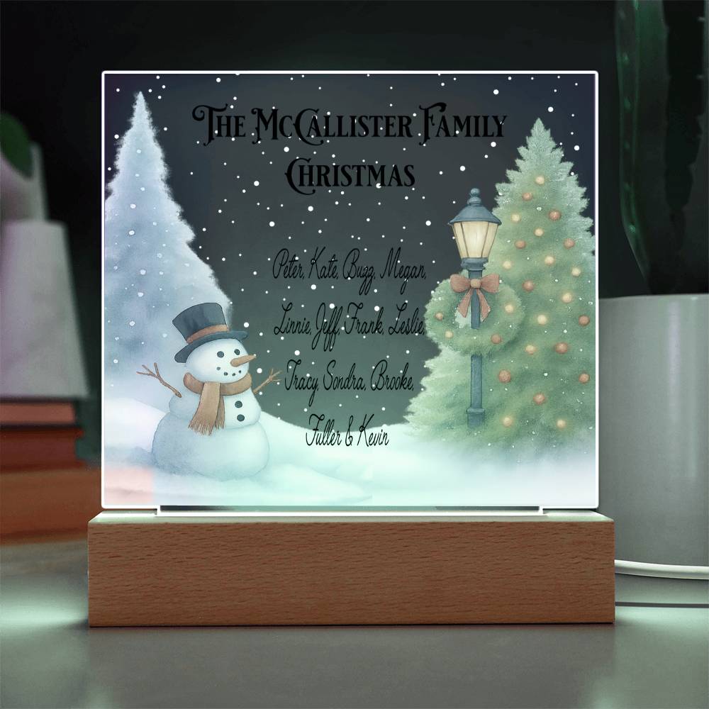 Personalized Christmas LED sign with family names and winter scene