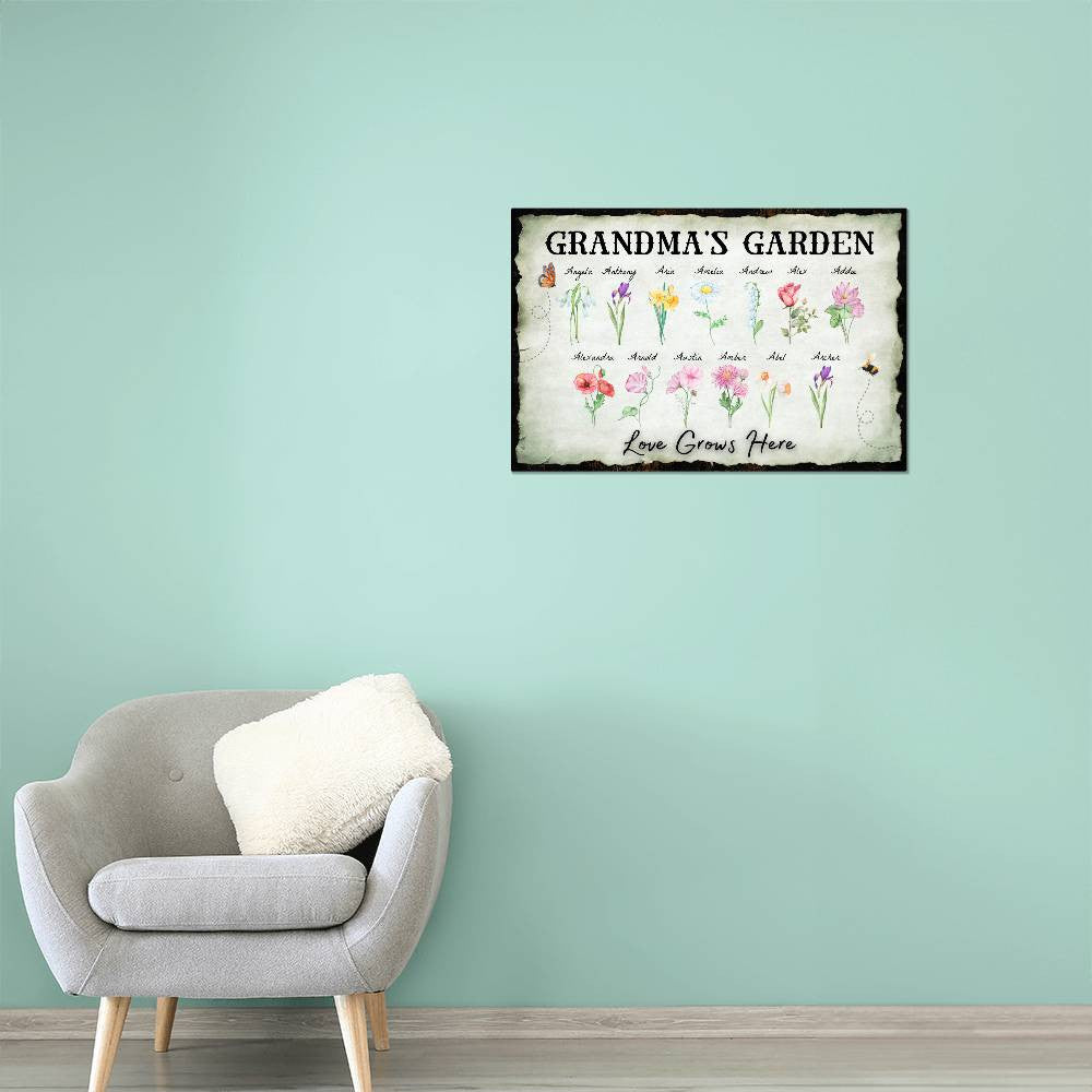 Personalized "Love Grows Here" Metal Sign – Custom Birth Flower Family Garden Artwork