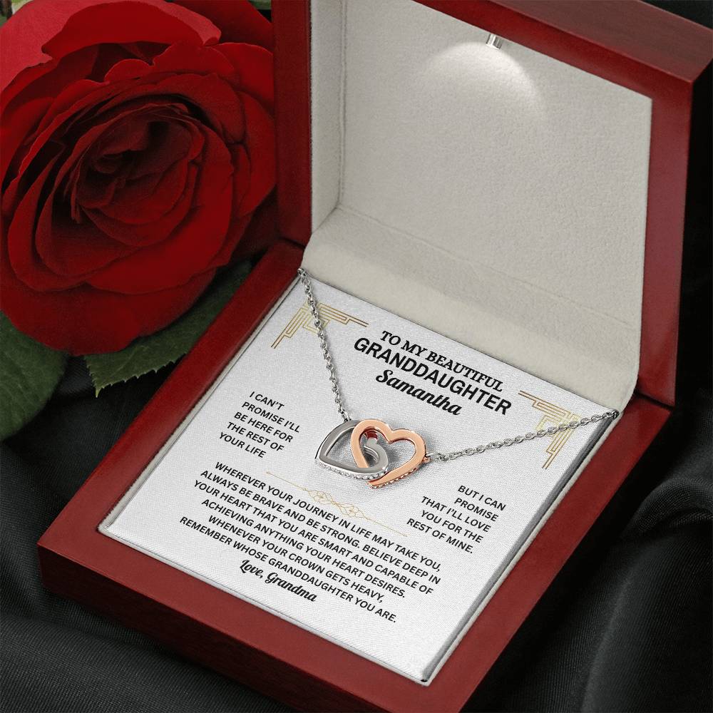 Granddaughter Interlocking Hearts Necklace with Message Card | Gift of Love from Grandma or Grandpa | Cubic Zirconia Pendant in Rose Gold or 18k Gold