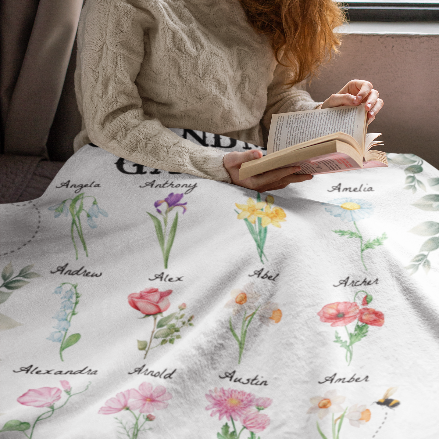 Personalized "Love Grows Here" Plush Blanket – Custom Birth Flower Family Garden Design