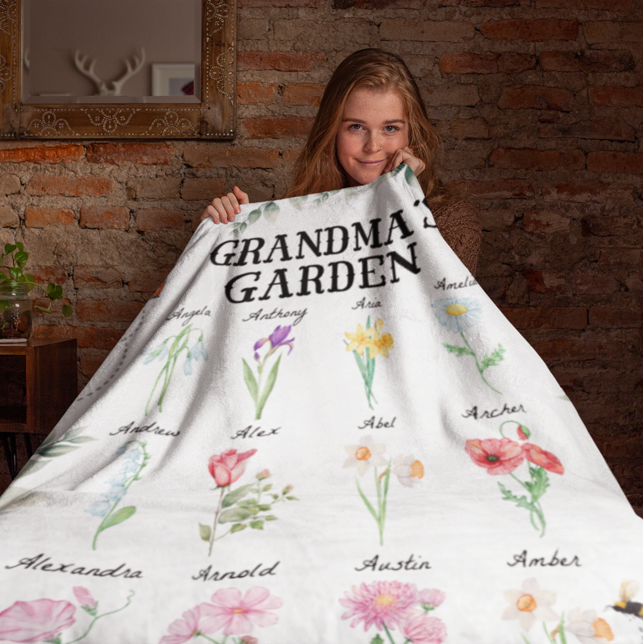 Personalized "Love Grows Here" Plush Blanket – Custom Birth Flower Family Garden Design