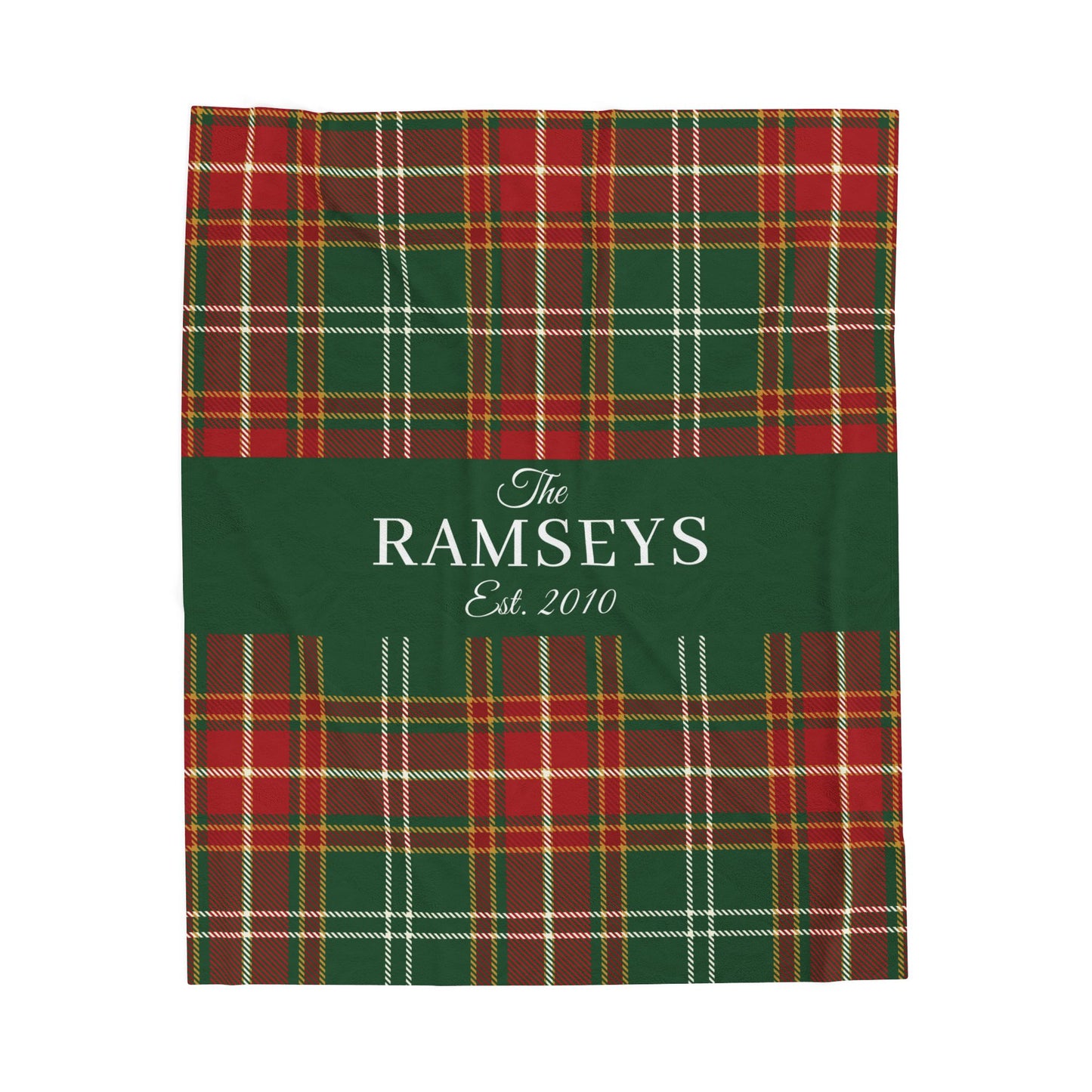 Personalized Red & Green Plaid Family Name Blanket – Custom Christmas Throw in Fleece or Sherpa (Ralph Lauren Inspired, 50x60 or 60x80)
