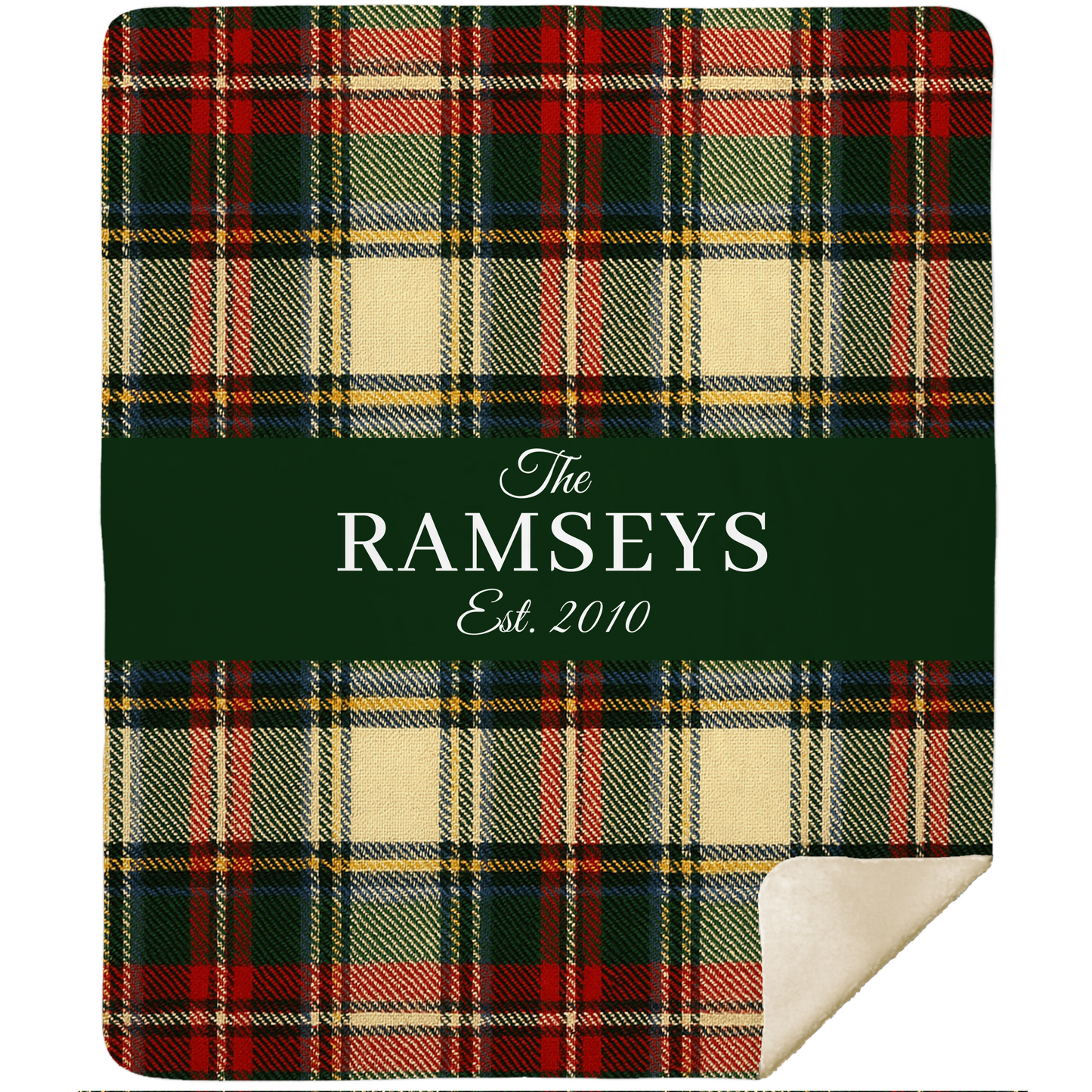 Personalized Cream & Red Tartan Christmas Blanket – Ralph Lauren Inspired Plaid Family Throw | Custom Sherpa or Fleece Blanket (50x60 or 60x80)
