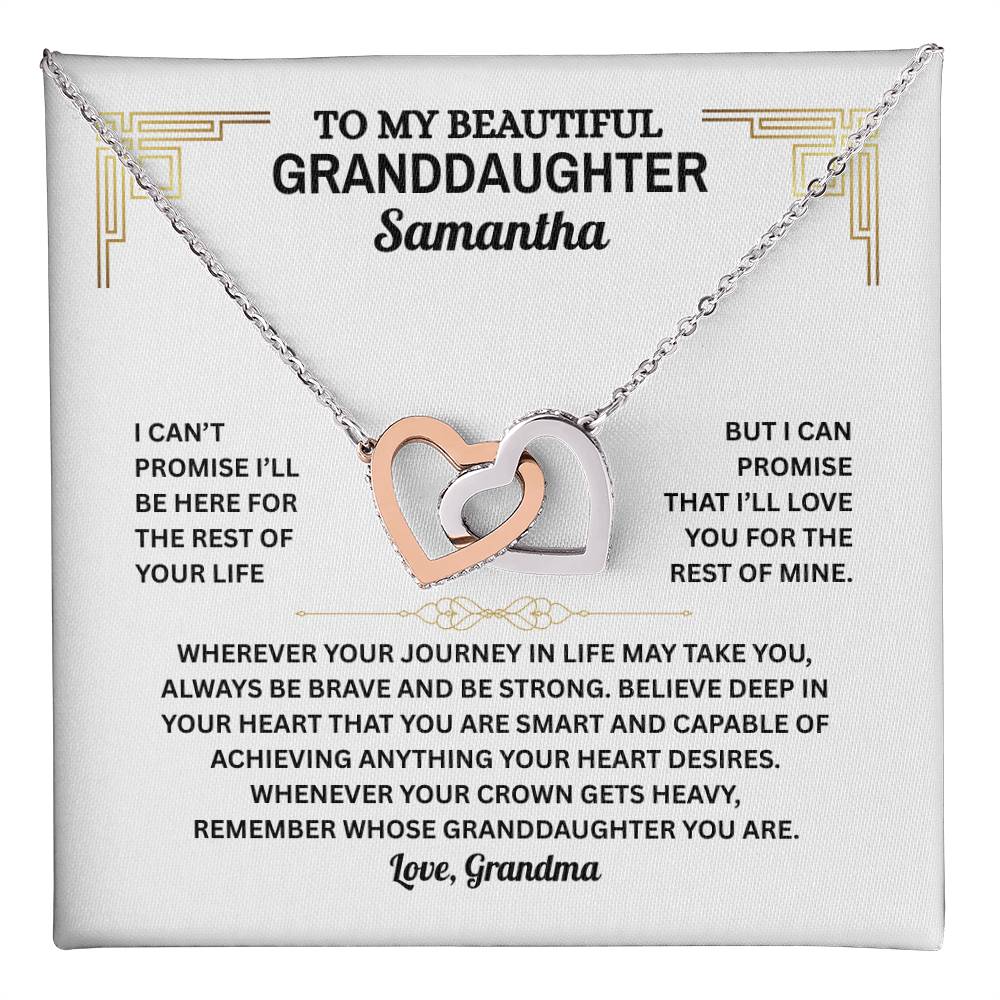 Granddaughter Interlocking Hearts Necklace with Message Card | Gift of Love from Grandma or Grandpa | Cubic Zirconia Pendant in Rose Gold or 18k Gold