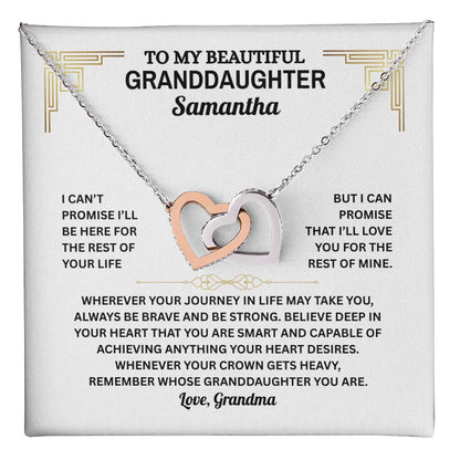 Granddaughter Interlocking Hearts Necklace with Message Card | Gift of Love from Grandma or Grandpa | Cubic Zirconia Pendant in Rose Gold or 18k Gold