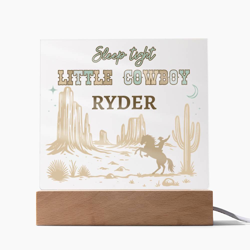 Sleep Tight Little Cowboy Personalized Acrylic Night Light – Custom Western Nursery Decor – Cowboy Bedroom Gift for Boys