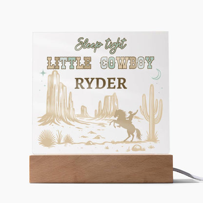 Sleep Tight Little Cowboy Personalized Acrylic Night Light – Custom Western Nursery Decor – Cowboy Bedroom Gift for Boys