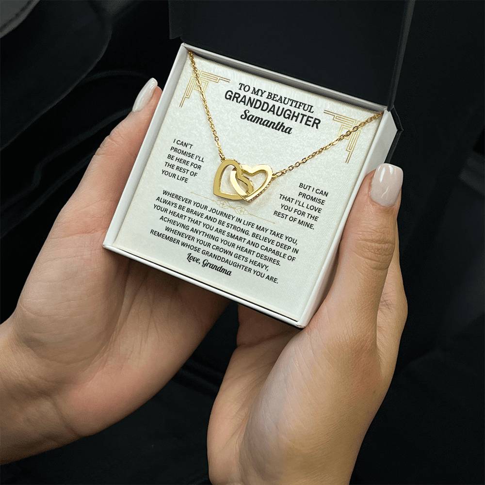 Granddaughter Interlocking Hearts Necklace with Message Card | Gift of Love from Grandma or Grandpa | Cubic Zirconia Pendant in Rose Gold or 18k Gold