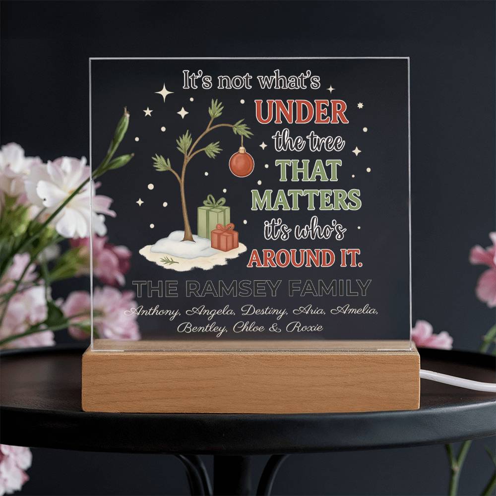 Personalized Charlie Brown Christmas Acrylic Light – Custom Family Name Holiday Gift – “It’s Not What’s Under the Tree” LED Lamp