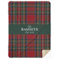 Personalized Tartan Christmas Blanket – Classic Red Plaid Family Name Throw with Green Stripe | Custom Sherpa or Fleece Blanket (50x60 or 60x80)