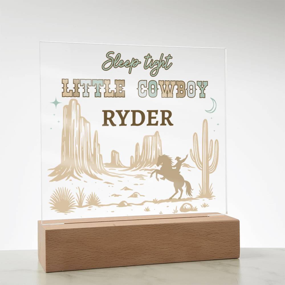 Sleep Tight Little Cowboy Personalized Acrylic Night Light – Custom Western Nursery Decor – Cowboy Bedroom Gift for Boys