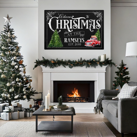 Personalized Christmas Canvas Wall Art – "Welcome to Christmas at the [Your Family Name]