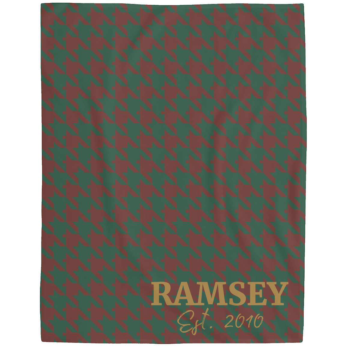 Personalized Houndstooth Blanket – Custom Family Name Throw in Tan, Green, Burgundy, or Orange | Plush Fleece or Sherpa Blanket (50x60 or 60x80)