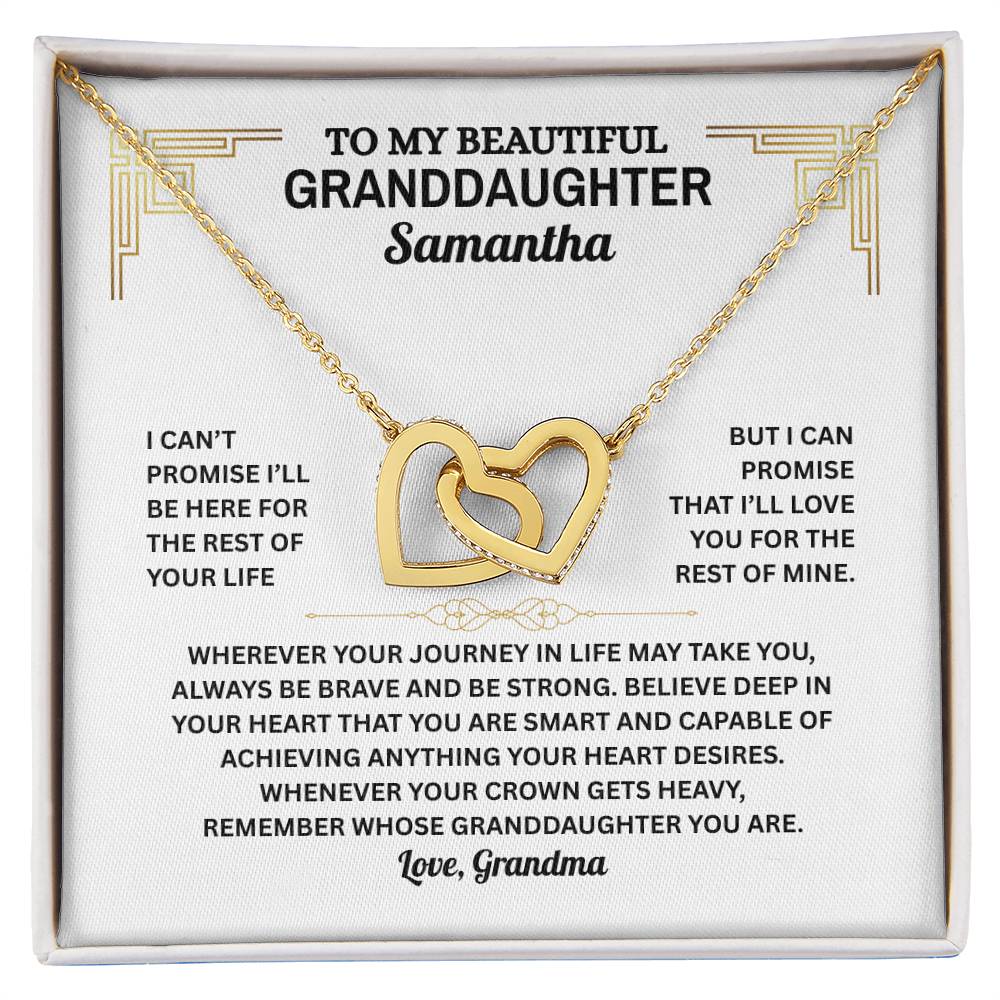 Granddaughter Interlocking Hearts Necklace with Message Card | Gift of Love from Grandma or Grandpa | Cubic Zirconia Pendant in Rose Gold or 18k Gold