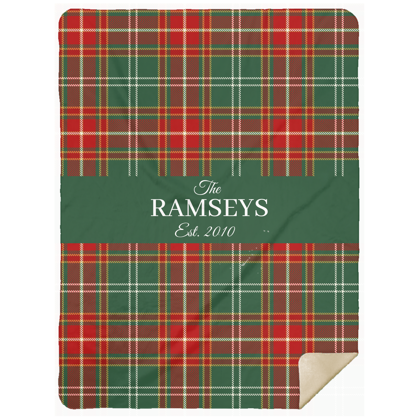 Personalized Red & Green Plaid Family Name Blanket – Custom Christmas Throw in Fleece or Sherpa (Ralph Lauren Inspired, 50x60 or 60x80)
