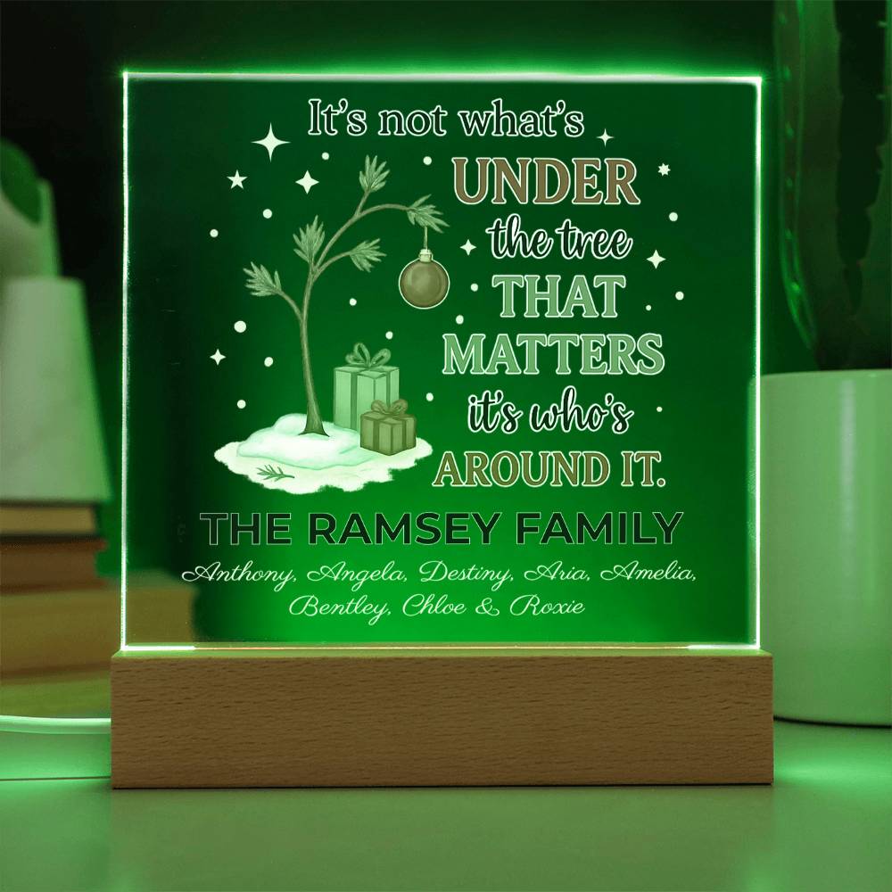 Personalized Charlie Brown Christmas Acrylic Light – Custom Family Name Holiday Gift – “It’s Not What’s Under the Tree” LED Lamp