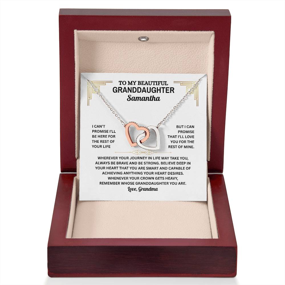 Granddaughter Interlocking Hearts Necklace with Message Card | Gift of Love from Grandma or Grandpa | Cubic Zirconia Pendant in Rose Gold or 18k Gold