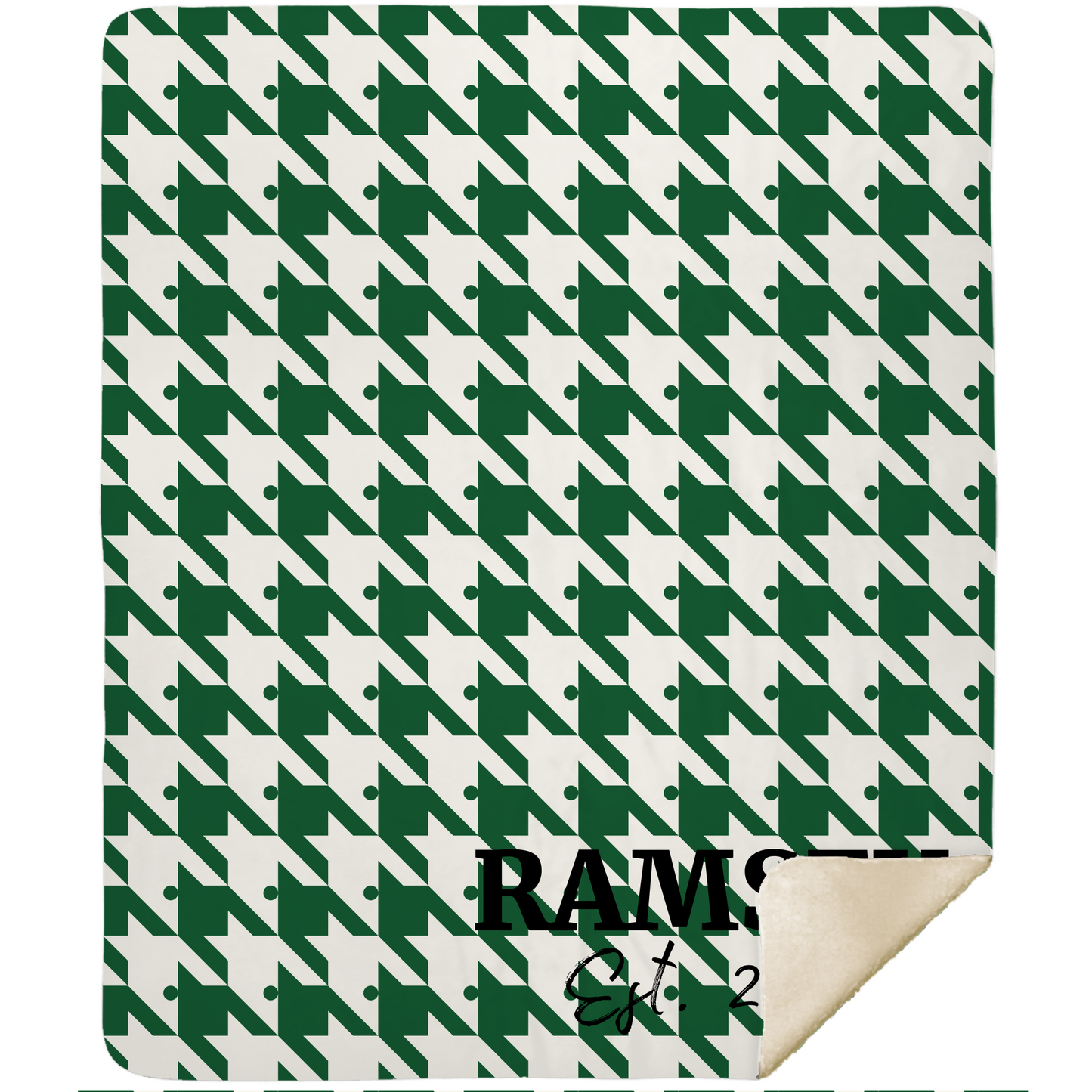 Personalized Houndstooth Blanket – Custom Family Name Throw in Tan, Green, Burgundy, or Orange | Plush Fleece or Sherpa Blanket (50x60 or 60x80)