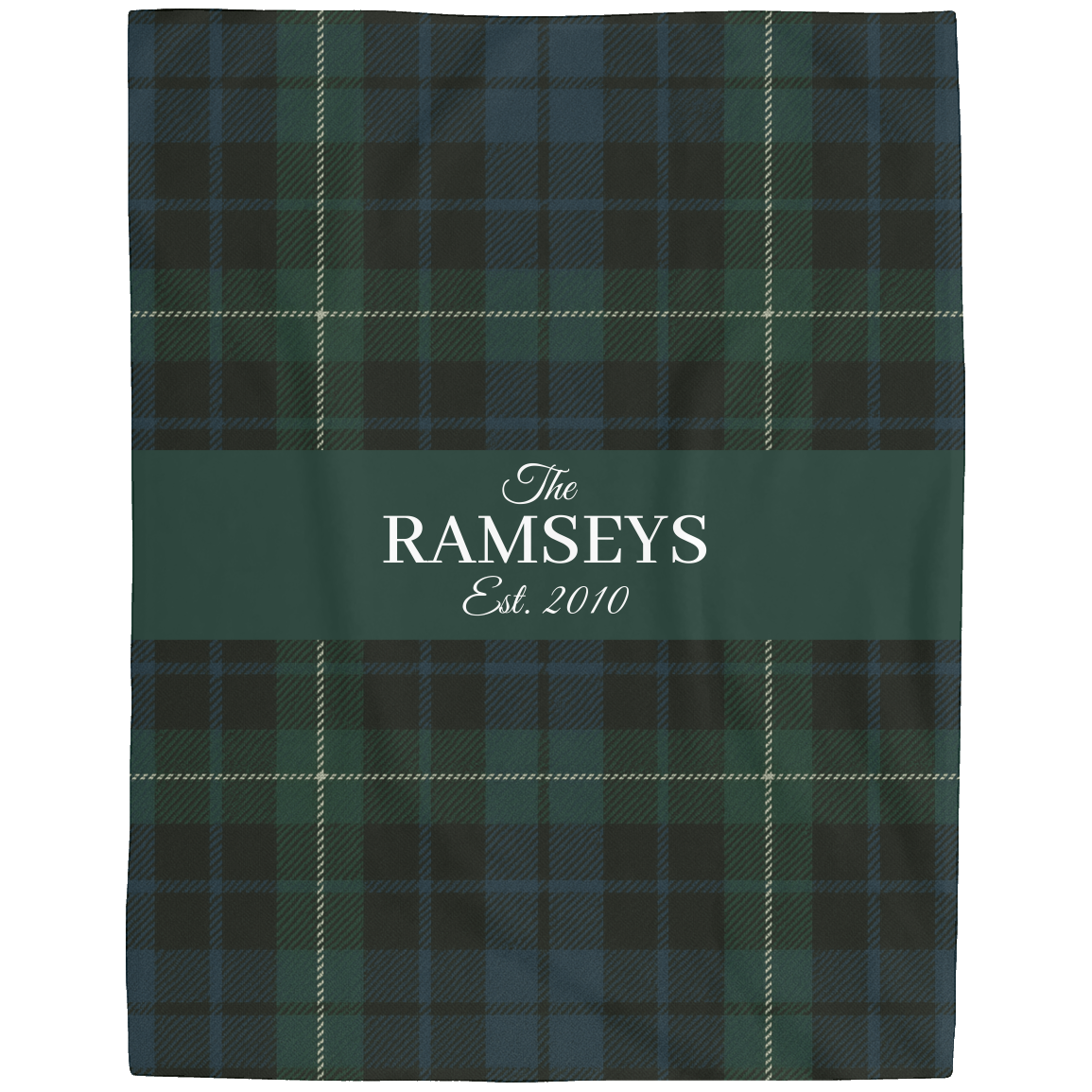 Personalized Green & Navy Tartan Christmas Blanket – Ralph Lauren Style Plaid Throw with Family Name | Custom Sherpa or Fleece Blanket (50x60 or 60x80)