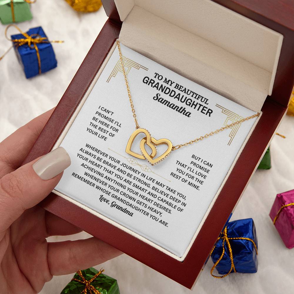 Granddaughter Interlocking Hearts Necklace with Message Card | Gift of Love from Grandma or Grandpa | Cubic Zirconia Pendant in Rose Gold or 18k Gold