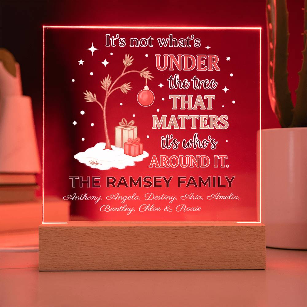 Personalized Charlie Brown Christmas Acrylic Light – Custom Family Name Holiday Gift – “It’s Not What’s Under the Tree” LED Lamp