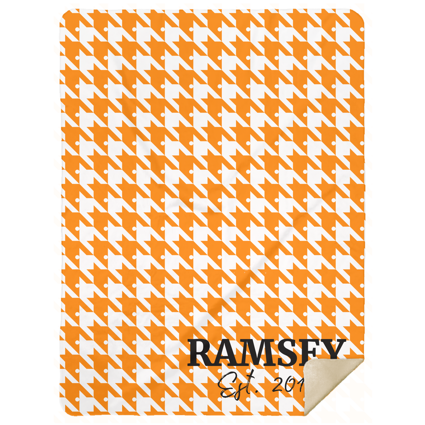 Personalized Houndstooth Blanket – Custom Family Name Throw in Tan, Green, Burgundy, or Orange | Plush Fleece or Sherpa Blanket (50x60 or 60x80)