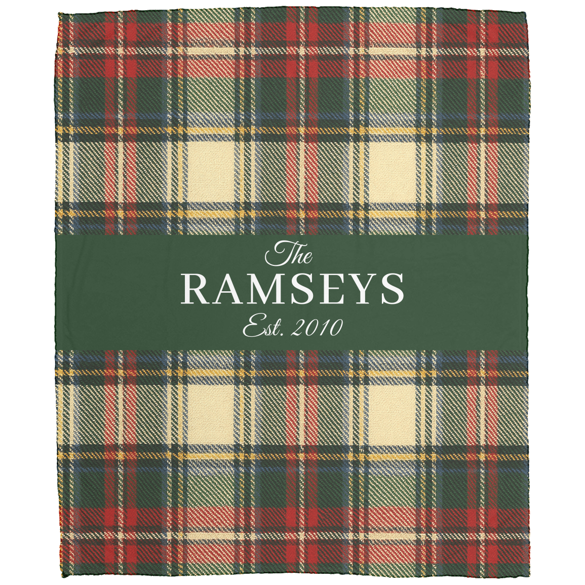 Personalized Cream & Red Tartan Christmas Blanket – Ralph Lauren Inspired Plaid Family Throw | Custom Sherpa or Fleece Blanket (50x60 or 60x80)