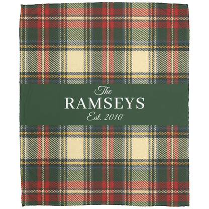 Personalized Cream & Red Tartan Christmas Blanket – Ralph Lauren Inspired Plaid Family Throw | Custom Sherpa or Fleece Blanket (50x60 or 60x80)
