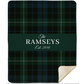 Personalized Green & Navy Tartan Christmas Blanket – Ralph Lauren Style Plaid Throw with Family Name | Custom Sherpa or Fleece Blanket (50x60 or 60x80)