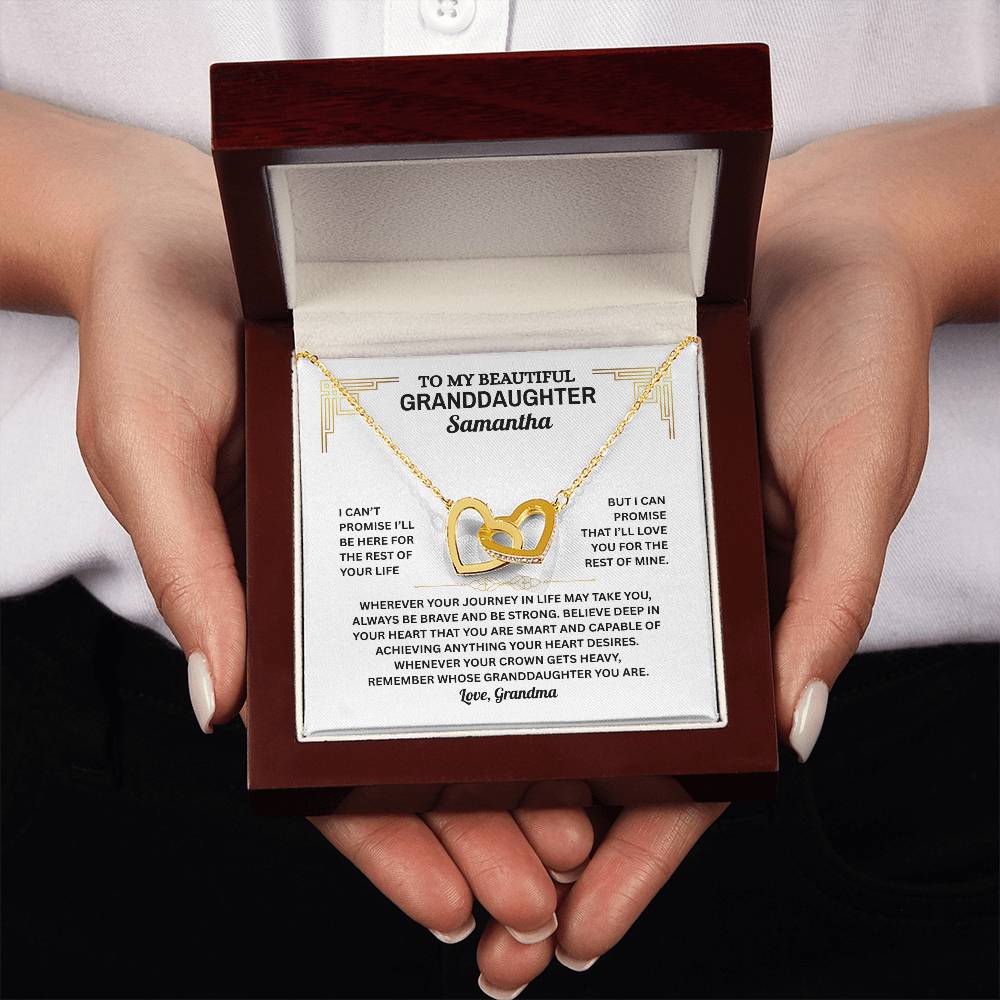Granddaughter Interlocking Hearts Necklace with Message Card | Gift of Love from Grandma or Grandpa | Cubic Zirconia Pendant in Rose Gold or 18k Gold