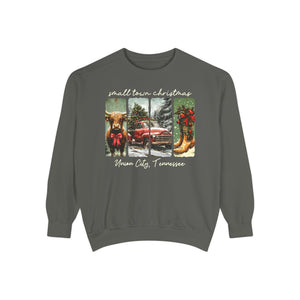 Vintage Small Town Christmas Comfort Colors Sweatshirt – Personalized City & State Holiday Rustic Country Design