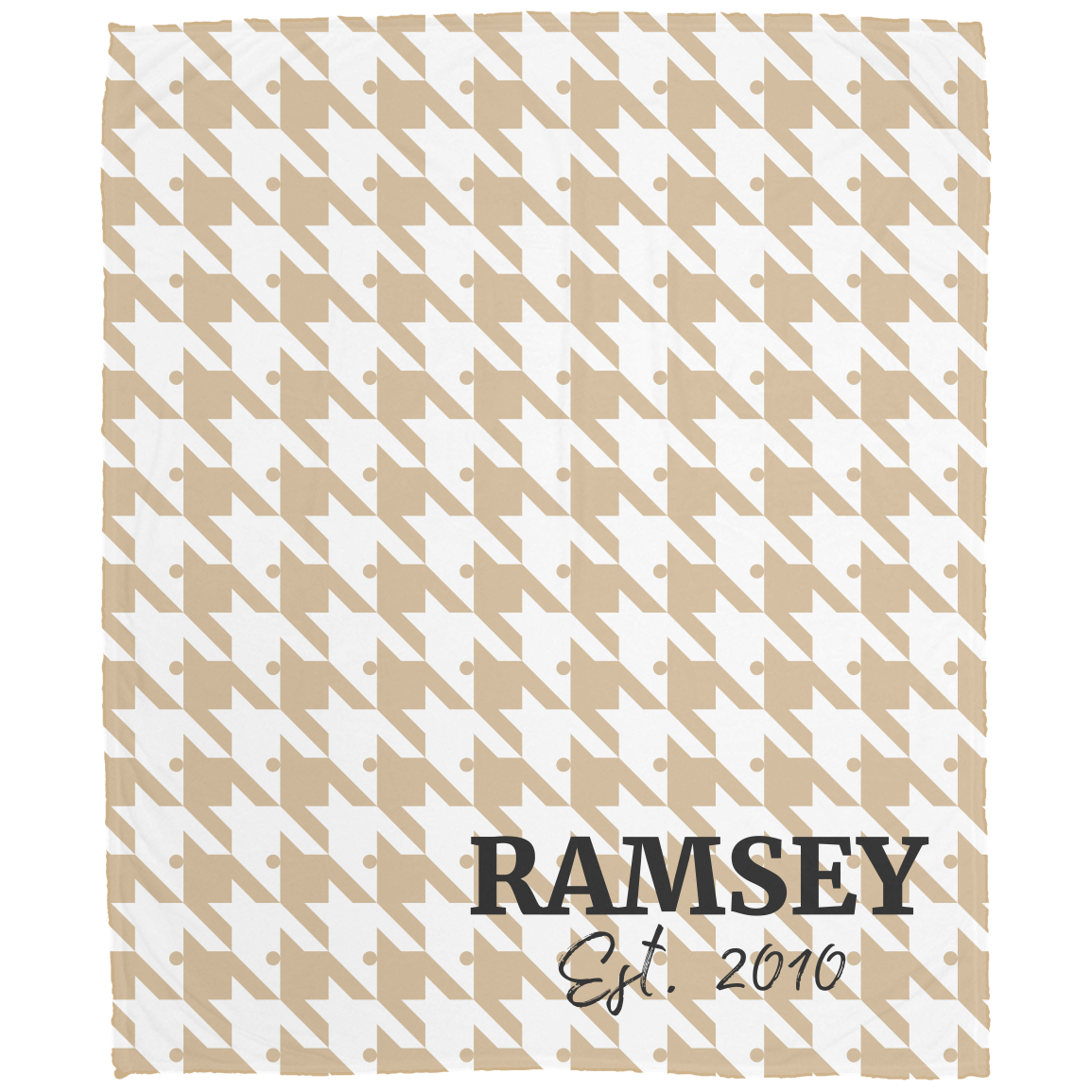 Personalized Houndstooth Blanket – Custom Family Name Throw in Tan, Green, Burgundy, or Orange | Plush Fleece or Sherpa Blanket (50x60 or 60x80)