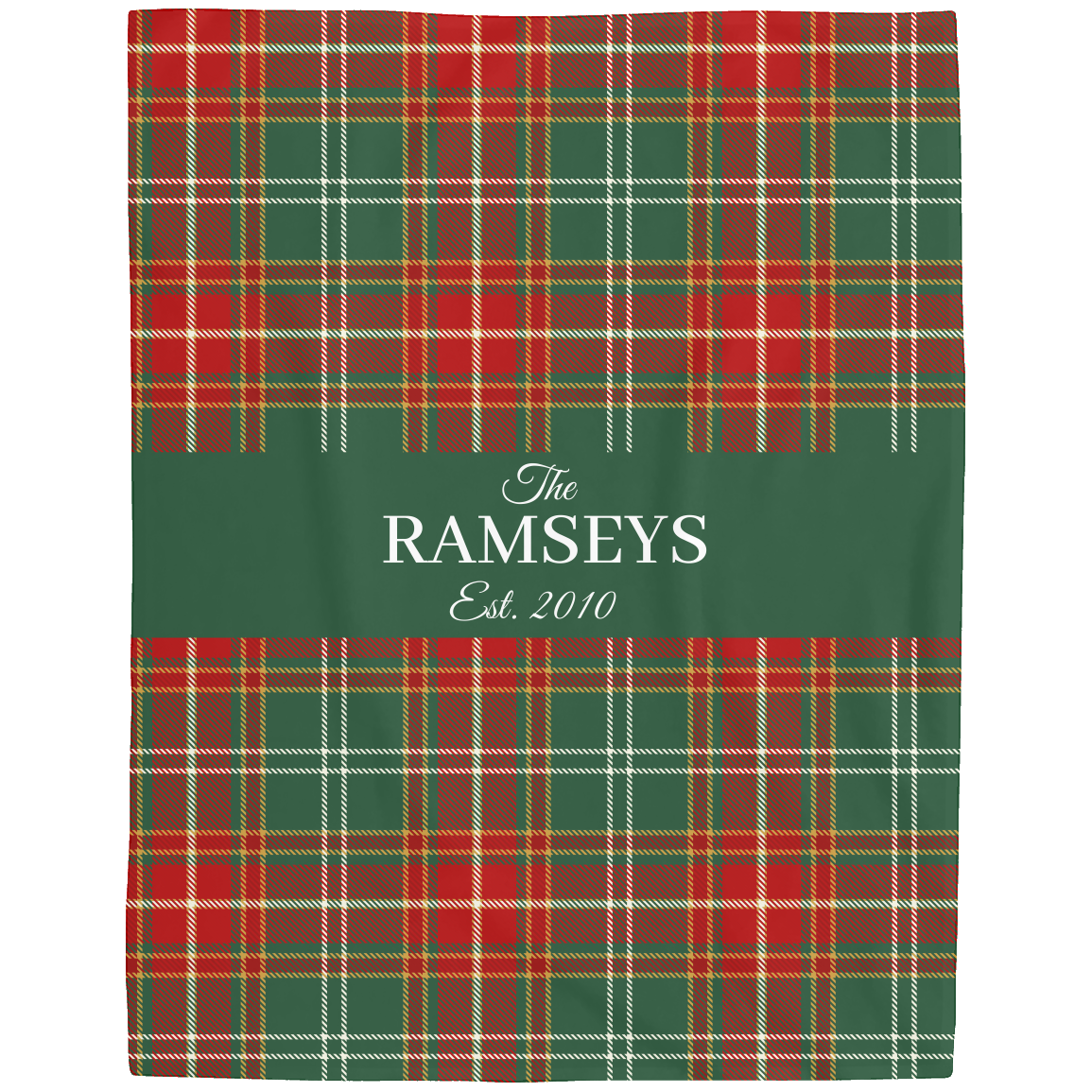 Personalized Red & Green Plaid Family Name Blanket – Custom Christmas Throw in Fleece or Sherpa (Ralph Lauren Inspired, 50x60 or 60x80)