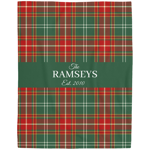 Personalized Red & Green Plaid Family Name Blanket – Custom Christmas Throw in Fleece or Sherpa (Ralph Lauren Inspired, 50x60 or 60x80)