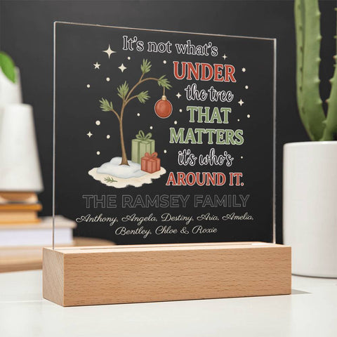 Personalized Charlie Brown Christmas Acrylic Light – Custom Family Name Holiday Gift – “It’s Not What’s Under the Tree” LED Lamp