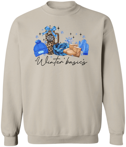 Personalized Winter Basics Gildan Crewneck Sweatshirt | Monogram Coffee Cup Design | Cozy Seasonal Apparel