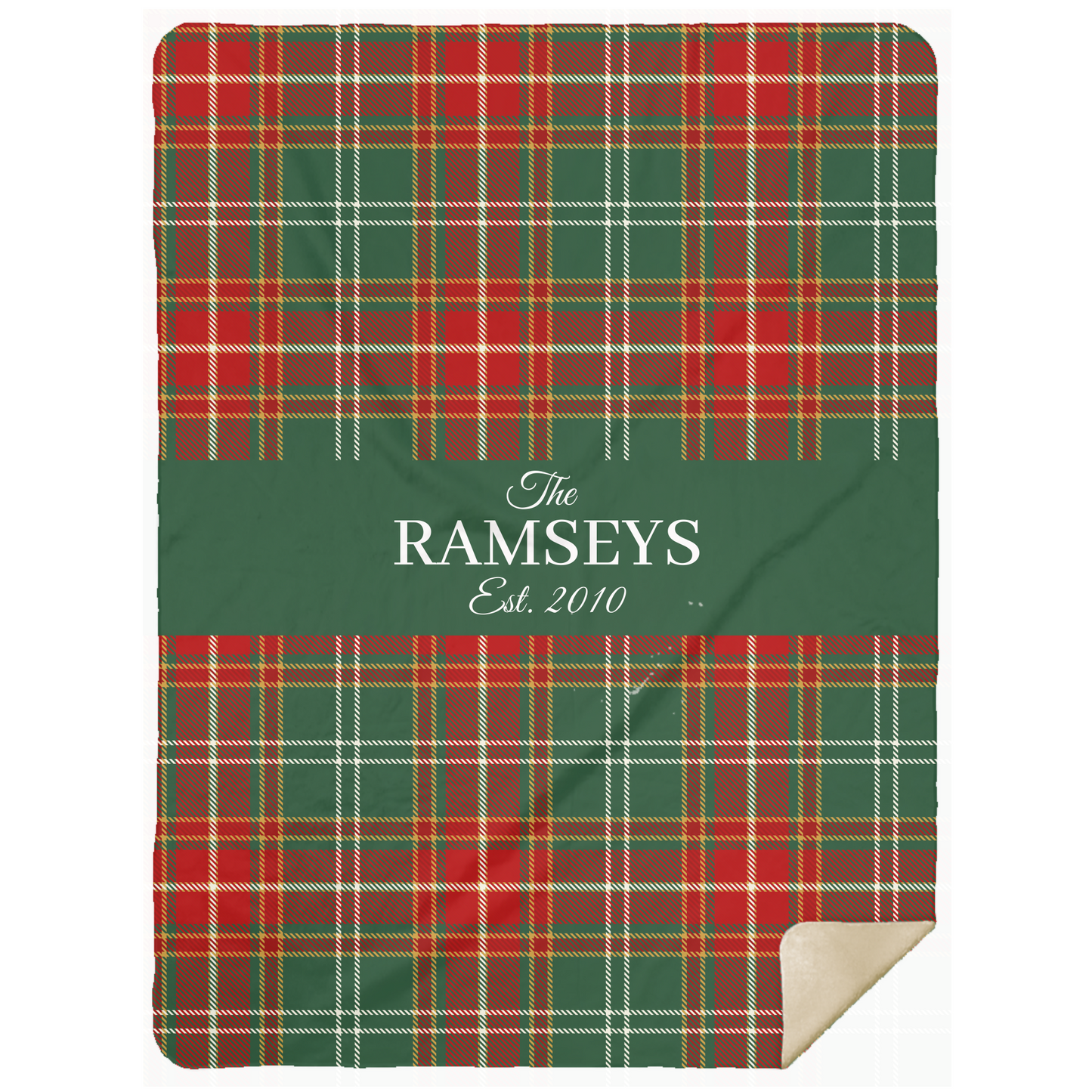 Personalized Red & Green Plaid Family Name Blanket – Custom Christmas Throw in Fleece or Sherpa (Ralph Lauren Inspired, 50x60 or 60x80)