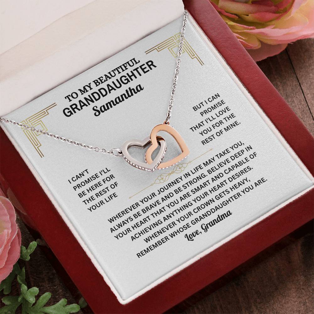 Granddaughter Interlocking Hearts Necklace with Message Card | Gift of Love from Grandma or Grandpa | Cubic Zirconia Pendant in Rose Gold or 18k Gold