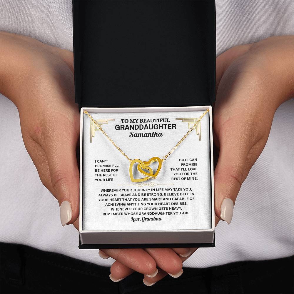 Granddaughter Interlocking Hearts Necklace with Message Card | Gift of Love from Grandma or Grandpa | Cubic Zirconia Pendant in Rose Gold or 18k Gold