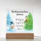 Personalized Christmas lamp with snowman and tree design on a white background