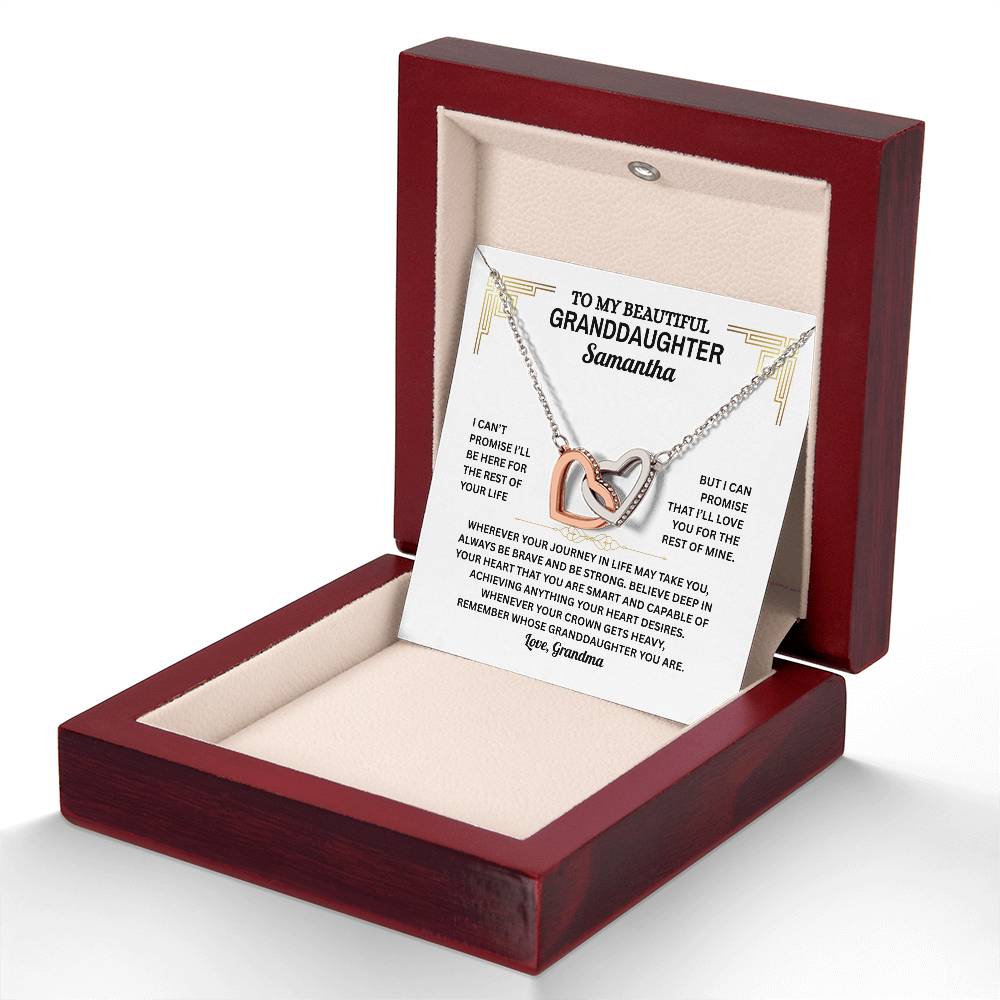 Granddaughter Interlocking Hearts Necklace with Message Card | Gift of Love from Grandma or Grandpa | Cubic Zirconia Pendant in Rose Gold or 18k Gold