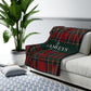 Personalized Tartan Christmas Blanket – Classic Red Plaid Family Name Throw with Green Stripe | Custom Sherpa or Fleece Blanket (50x60 or 60x80)