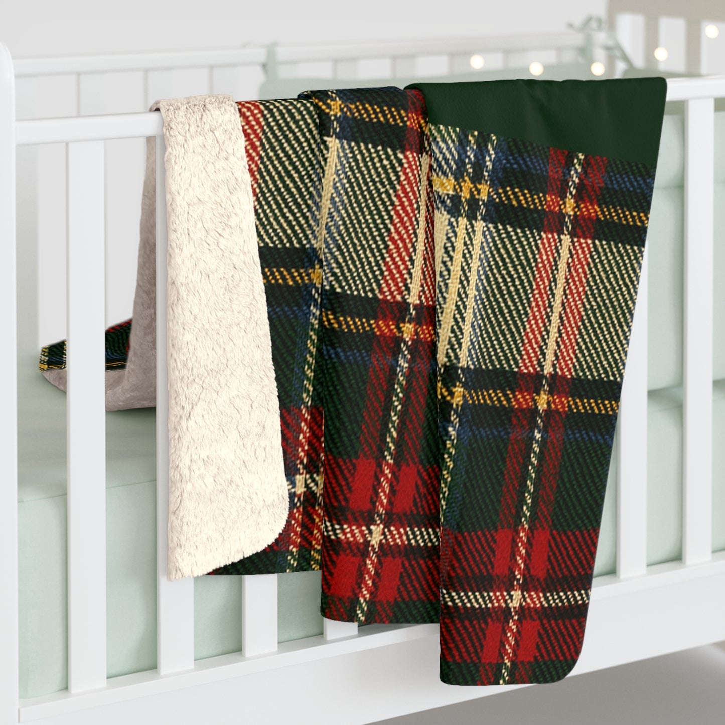 Personalized Cream & Red Tartan Christmas Blanket – Ralph Lauren Inspired Plaid Family Throw | Custom Sherpa or Fleece Blanket (50x60 or 60x80)