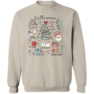 'Tis the Season Retro Christmas Sweatshirt – Gildan Crewneck with Vintage Holiday Icons