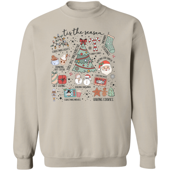 'Tis the Season Retro Christmas Sweatshirt – Gildan Crewneck with Vintage Holiday Icons