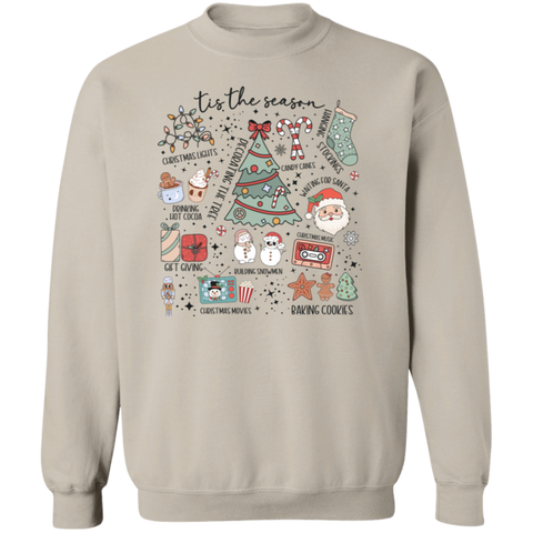 'Tis the Season Retro Christmas Sweatshirt – Gildan Crewneck with Vintage Holiday Icons