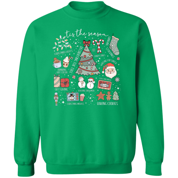 'Tis the Season Retro Christmas Sweatshirt – Gildan Crewneck with Vintage Holiday Icons